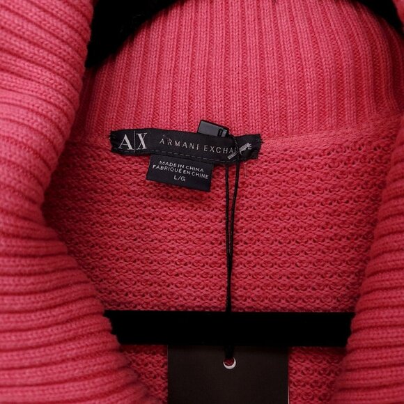 Armani Exchange Tunic Sweater Womens Large Crochet Belted Dress Wide Neck Coral - Picture 11 of 15